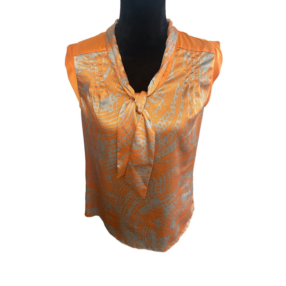 LIMITED ORANGE/TAUPE BOWTIE, SLEEVELESS,ANIMAL PRINT PULLOVER BLOUSE SZ-S NWT
